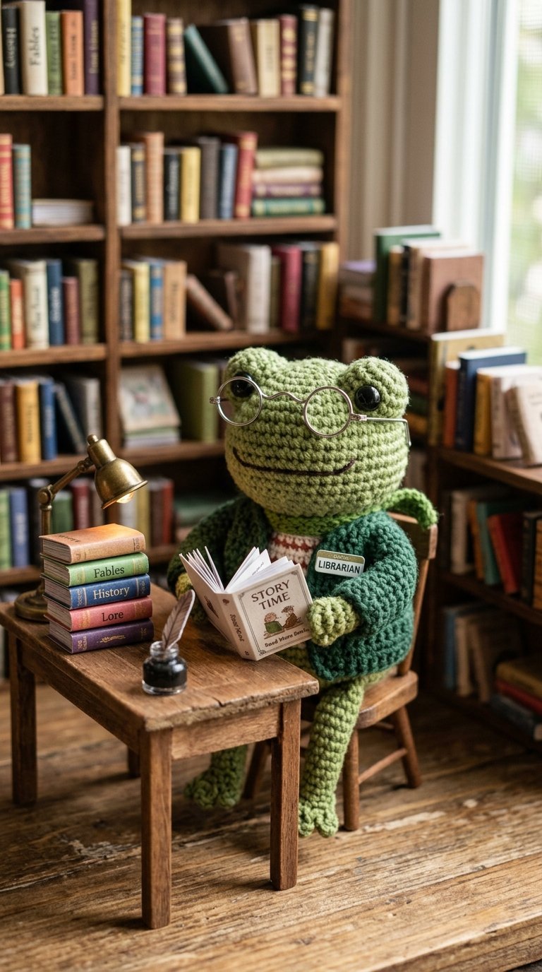 Frog Librarian Crochet Amigurumi - Handmade Pattern