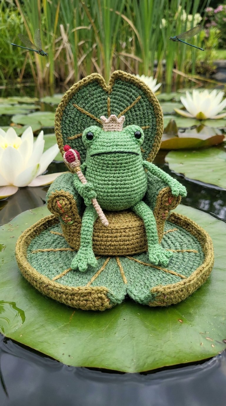Crochet Frog On Lily Pad Throne - Pattern