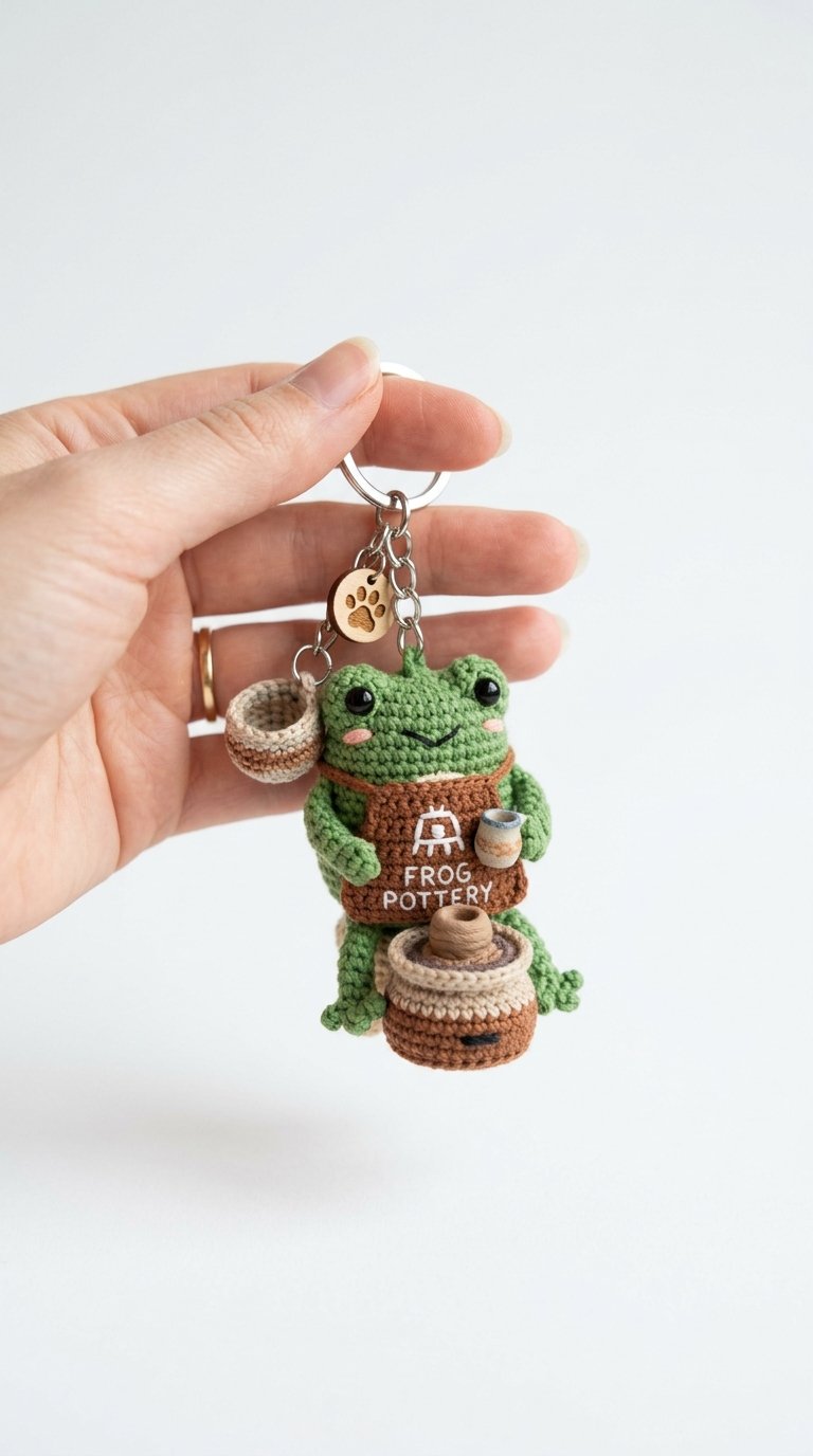 Frog Pottery Crochet Keychain - Easy Crochet