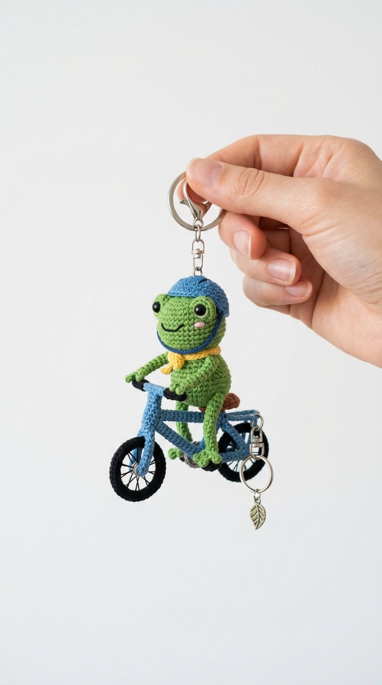 Frog Riding Bicycle Keychain - PDF Pattern