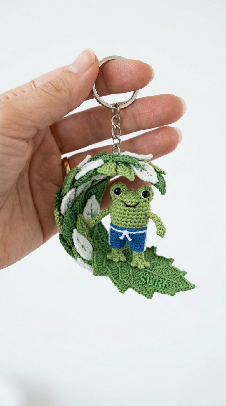 DIY Frog Surfing Leaf Wave Keychain - Crochet Tutorial