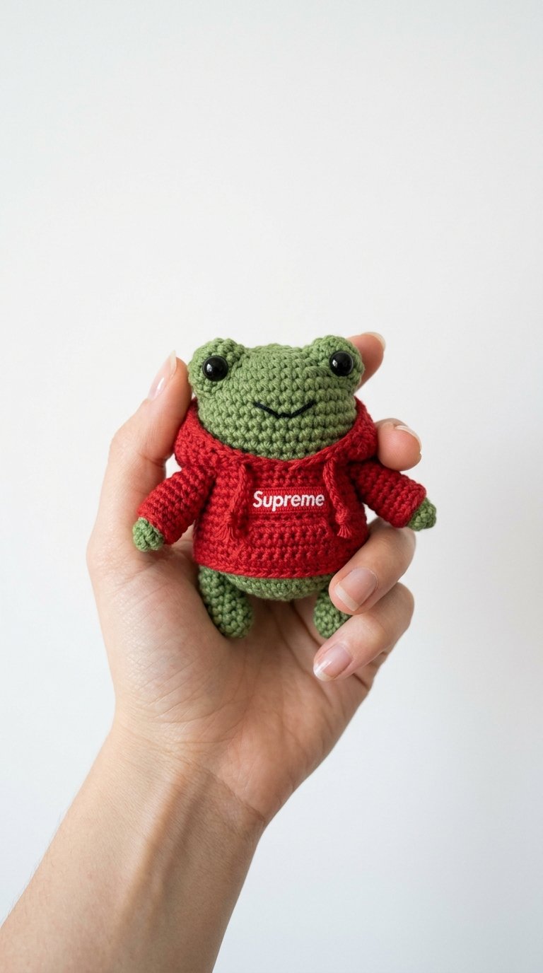 Crochet Frog Wearing Supreme Hoodie Crochet - Pattern