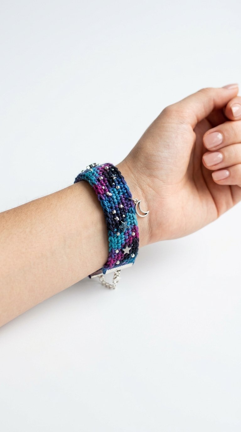 Galaxy Crochet Bracelet On Wrist - PDF Pattern
