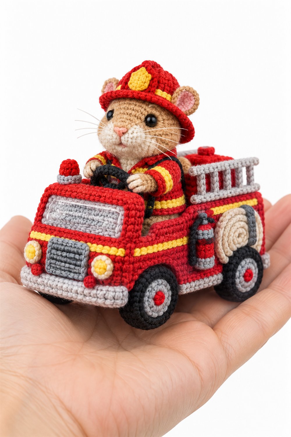 Gerbil Firefighter In Coral Truck - Amigurumi Pattern