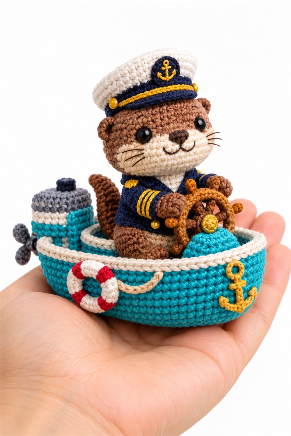 Giant Otter Captain On Turquoise Boat - Amigurumi Pattern