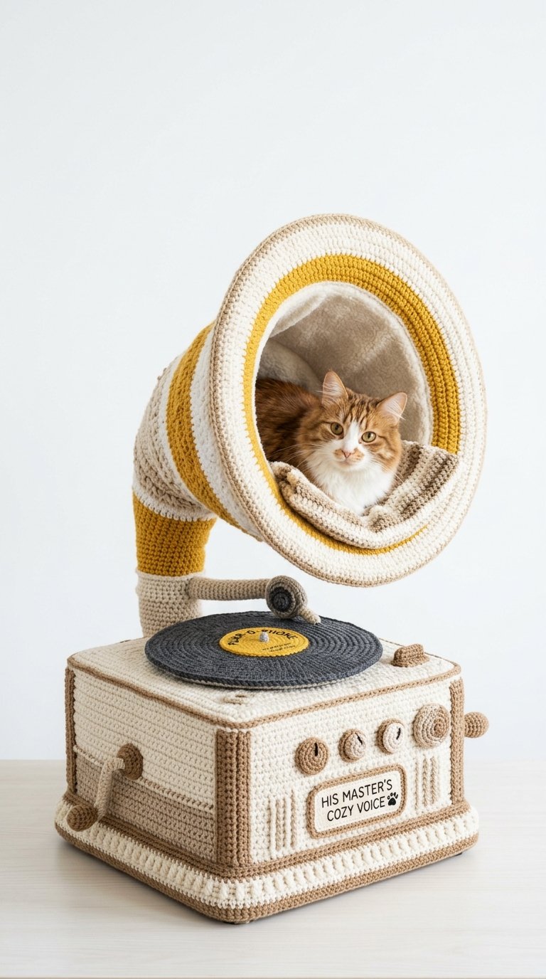 Gramophone Crochet Cat House - Handmade Pattern