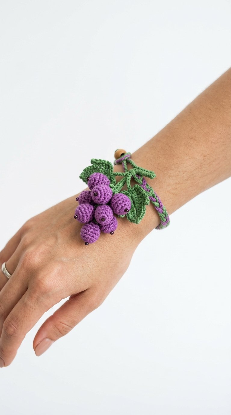 Grape Crochet Bracelet On Wrist - Easy Crochet