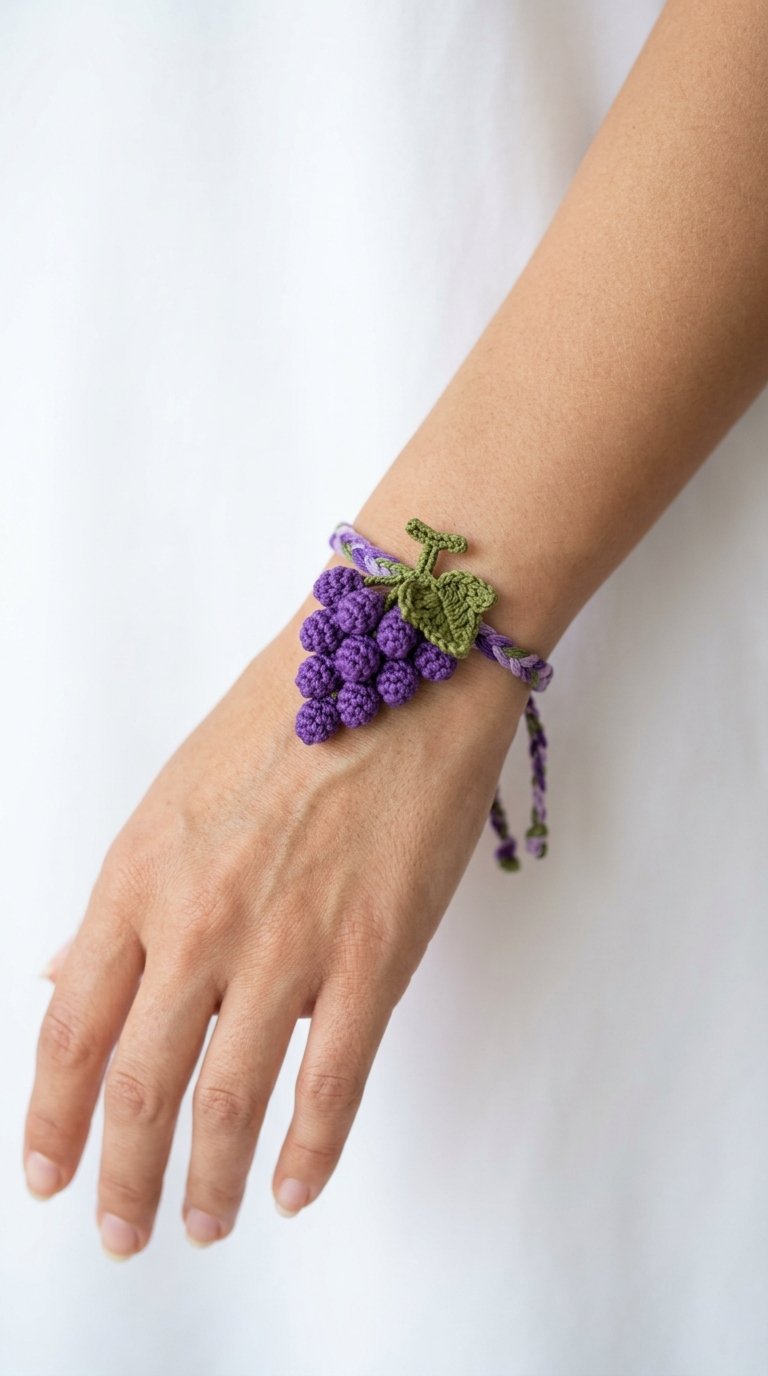 Crochet Grape Crochet Bracelet On Wrist - Pattern