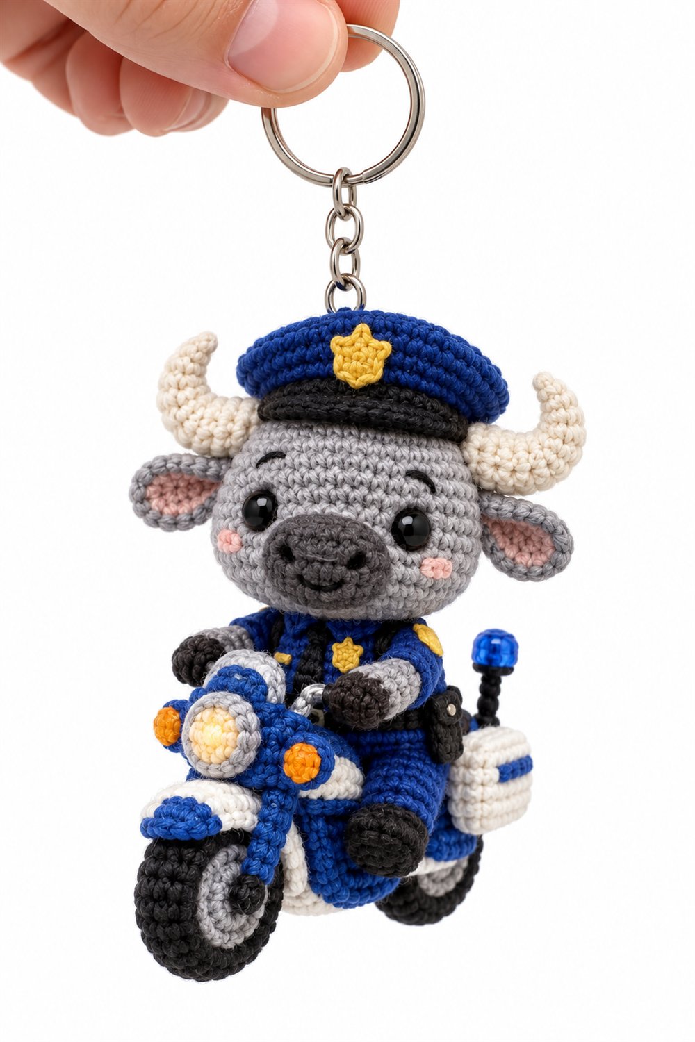 DIY Gray Buffalo Police On Blue Motorcycle - Crochet Tutorial