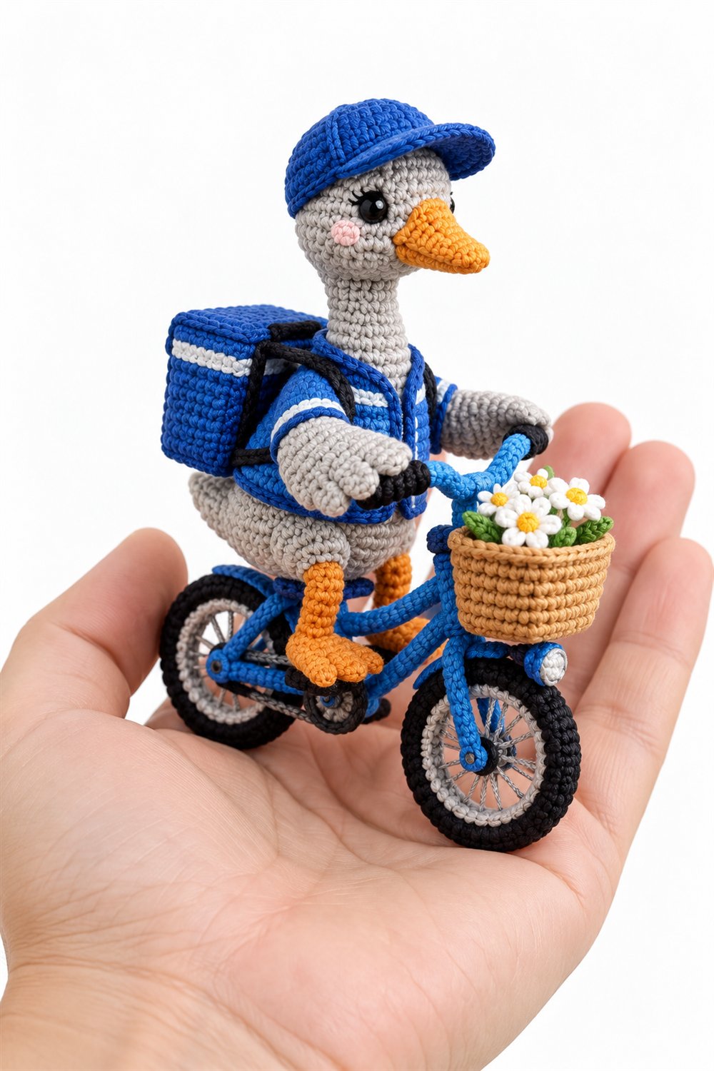 Gray Goose Delivery On Blue Bike With Basket Crochet Guide