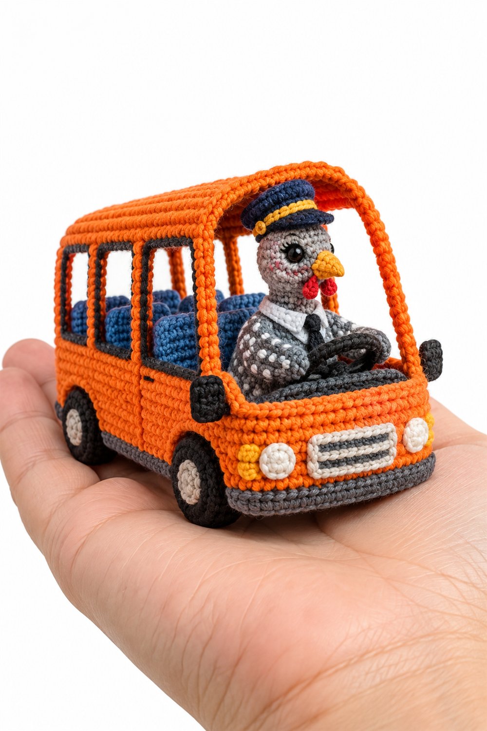 Gray Guinea Fowl Bus Driver - Amigurumi Pattern