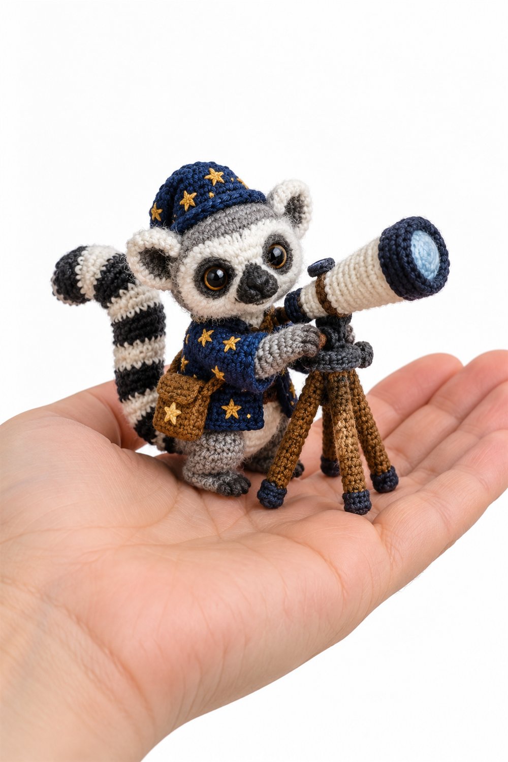 Gray Lemur Astronomer With Telescope - Easy Crochet