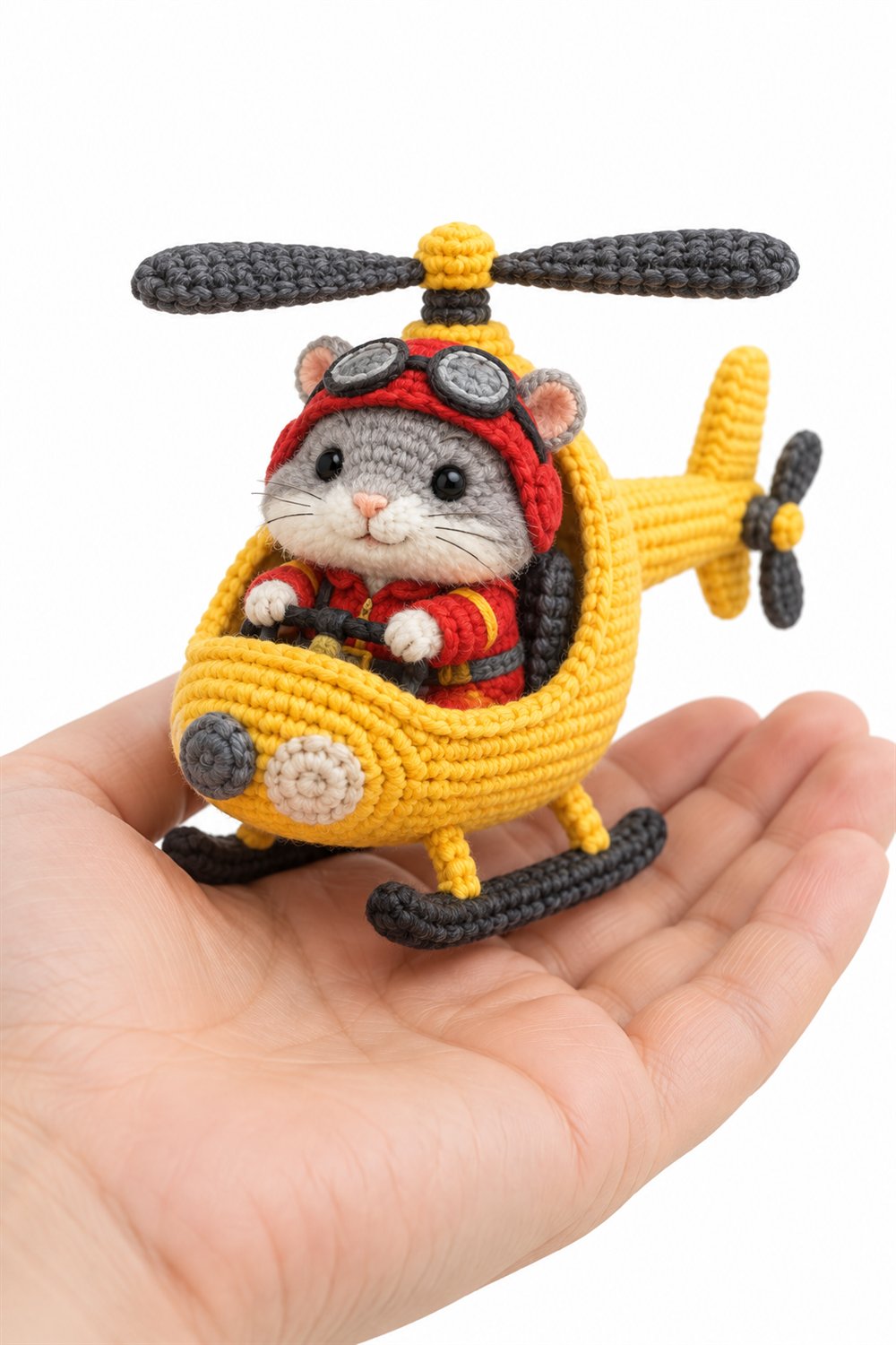Gray Russian Hamster Helicopter Pilot - Crochet Pattern