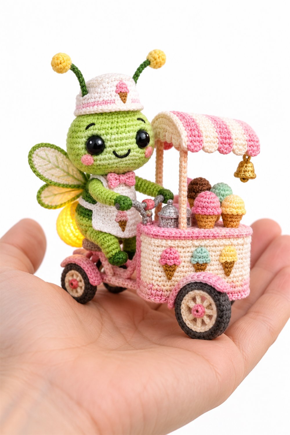 Green Firefly Ice Cream Seller With Pastel Cart - Amigurumi Pattern