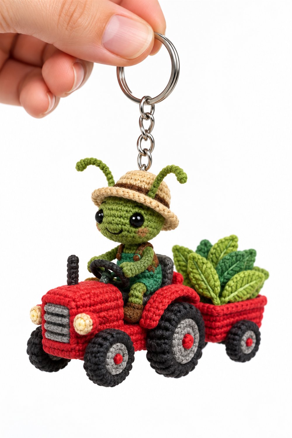 How to Crochet Green Leafcutter Ant Farmer On Red Mini Tractor