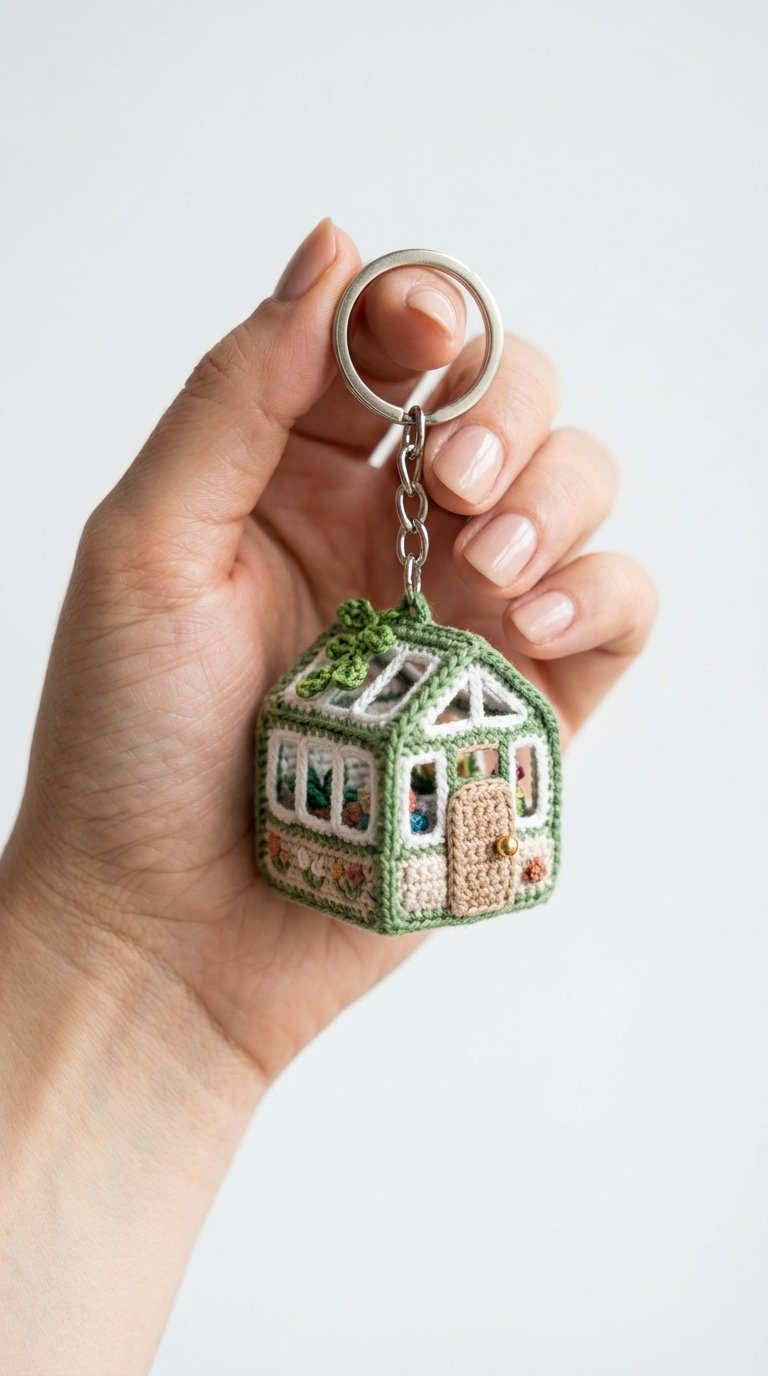 Greenhouse Crochet Keychain In Hand - Crochet Pattern
