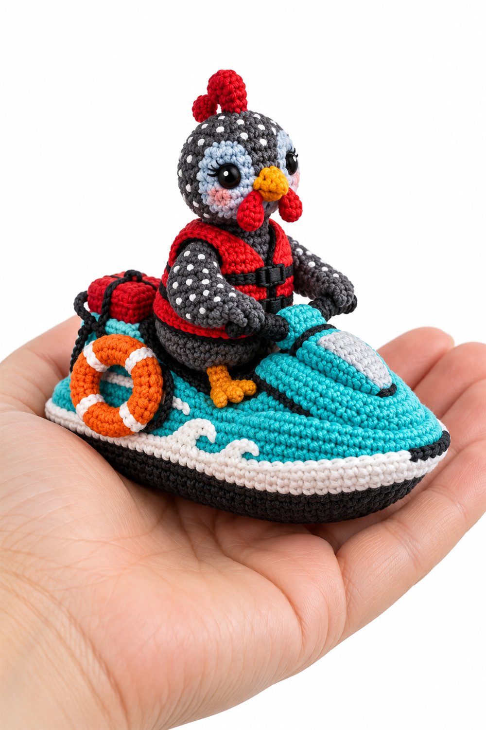 Guinea Fowl Lifeguard On Turquoise Jet Ski - Step by Step