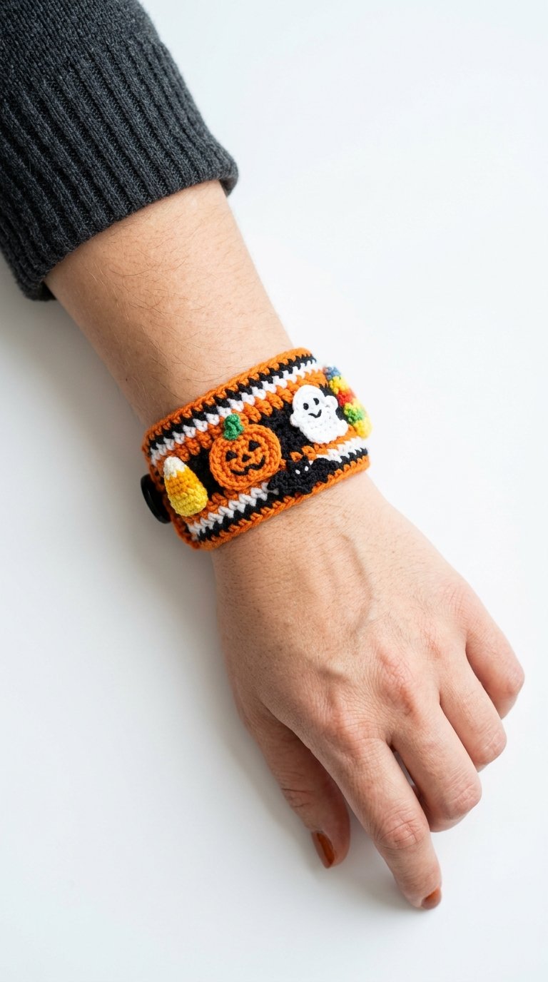 Halloween Crochet Bracelet On Wrist - Handmade Pattern