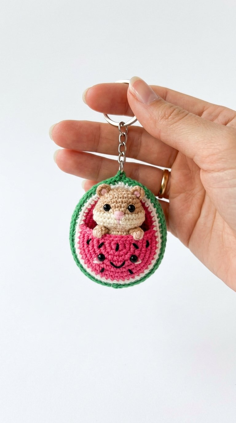 Hamster Crochet Keychain In Hand - Crochet Pattern