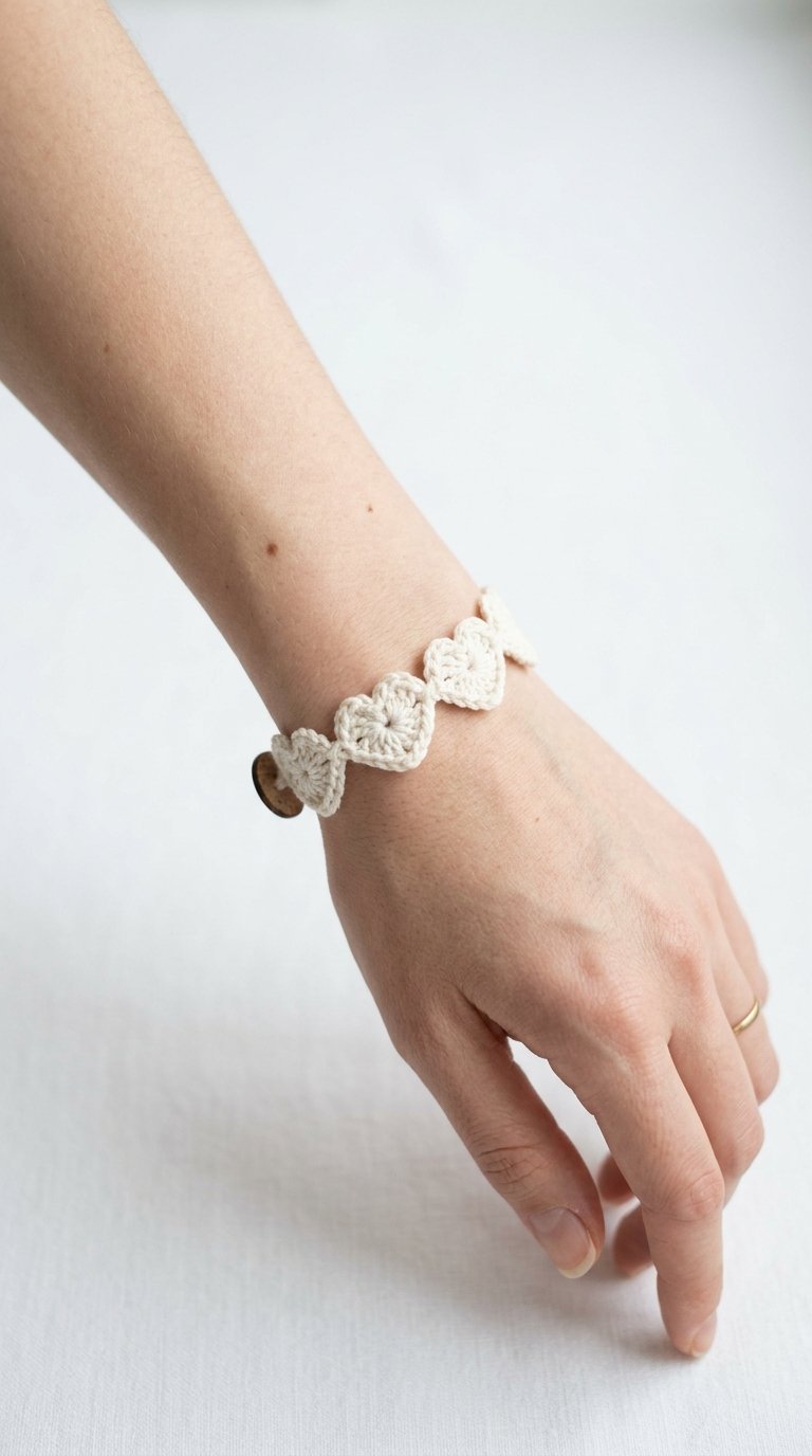 DIY Heart Crochet Bracelet On Wrist - Crochet Tutorial