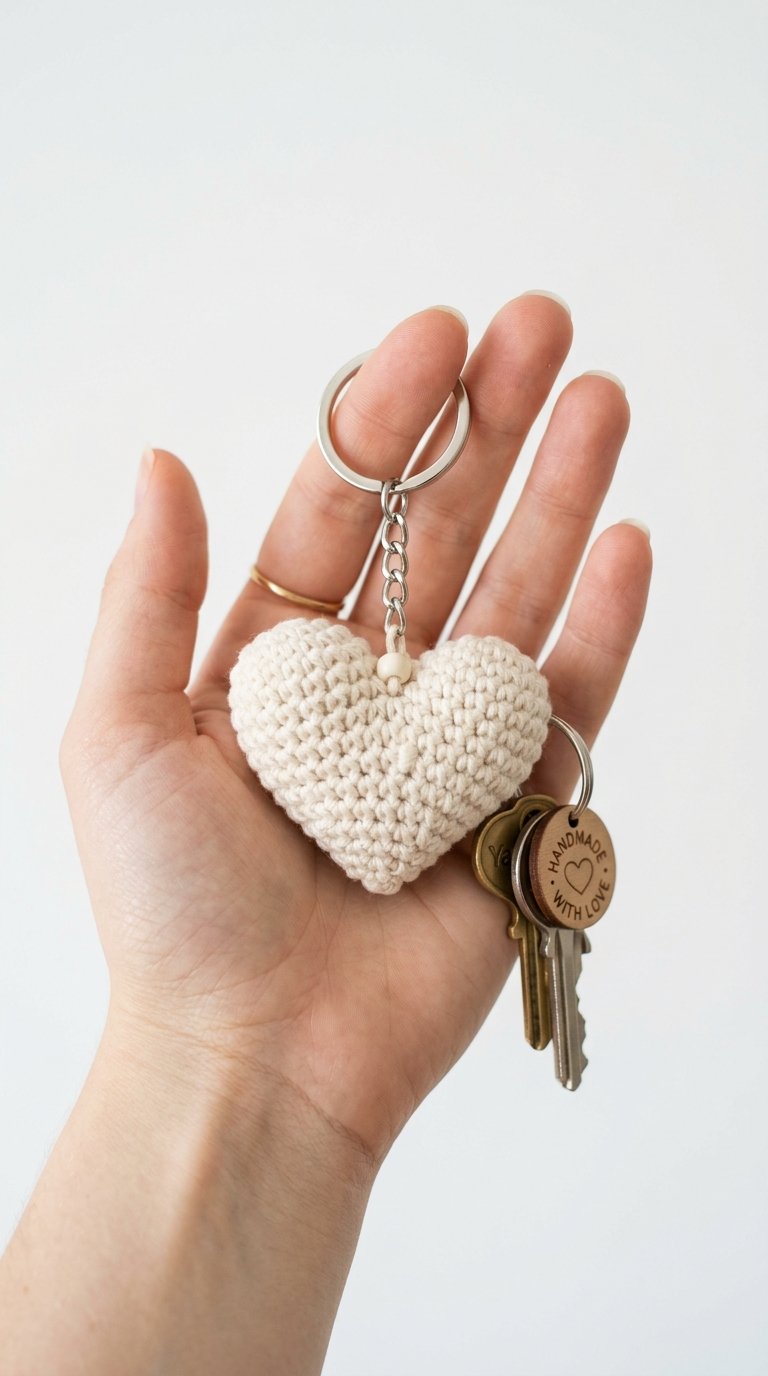Heart Crochet Keychain In Hand - Handmade Pattern