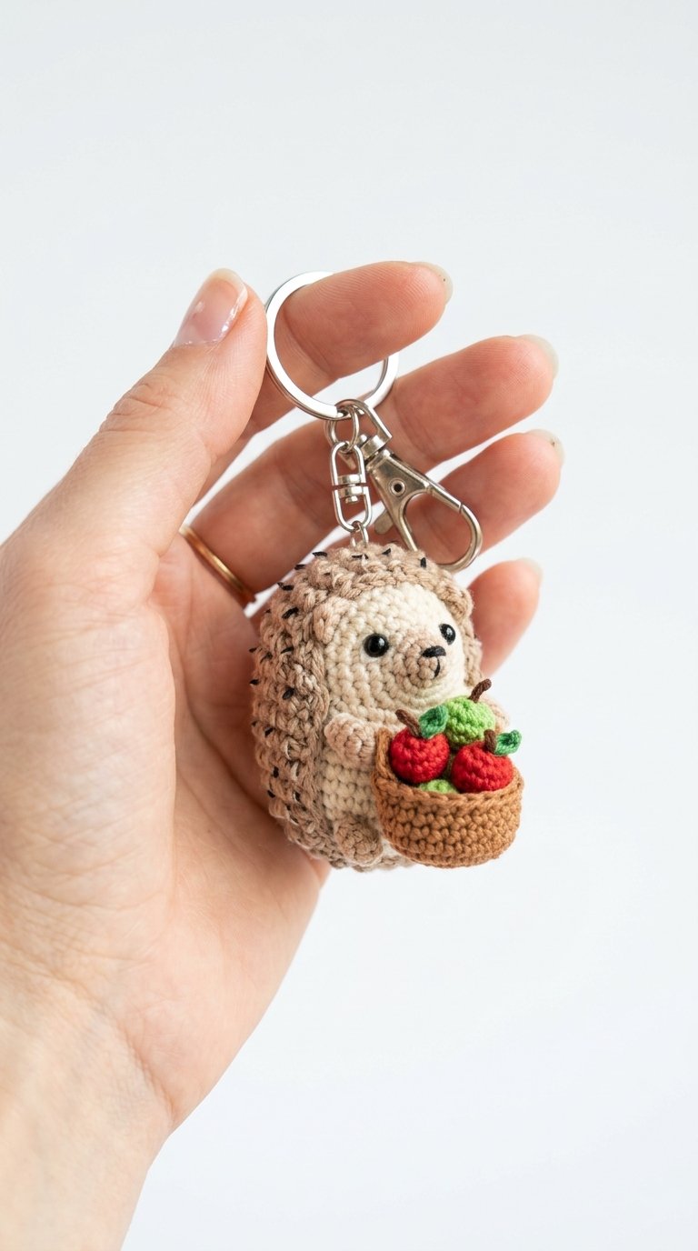 Crochet Hedgehog Apple Harvest Keychain - Pattern