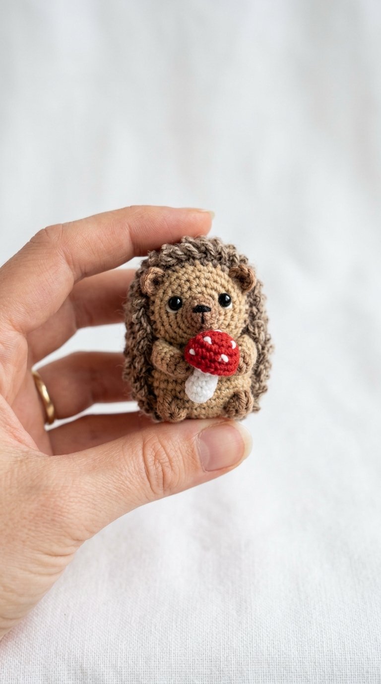 Hedgehog Holding Mushroom Croche - PDF Pattern