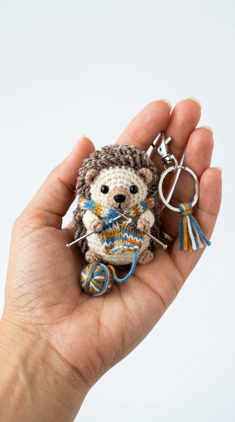 Hedgehog Knitting Scarf Keychain - Crochet Pattern