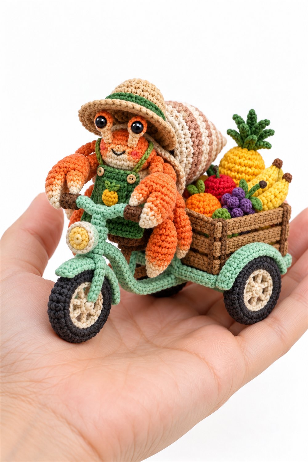 Crochet Hermit Crab Fruit Seller On Mint Tricycle - Pattern