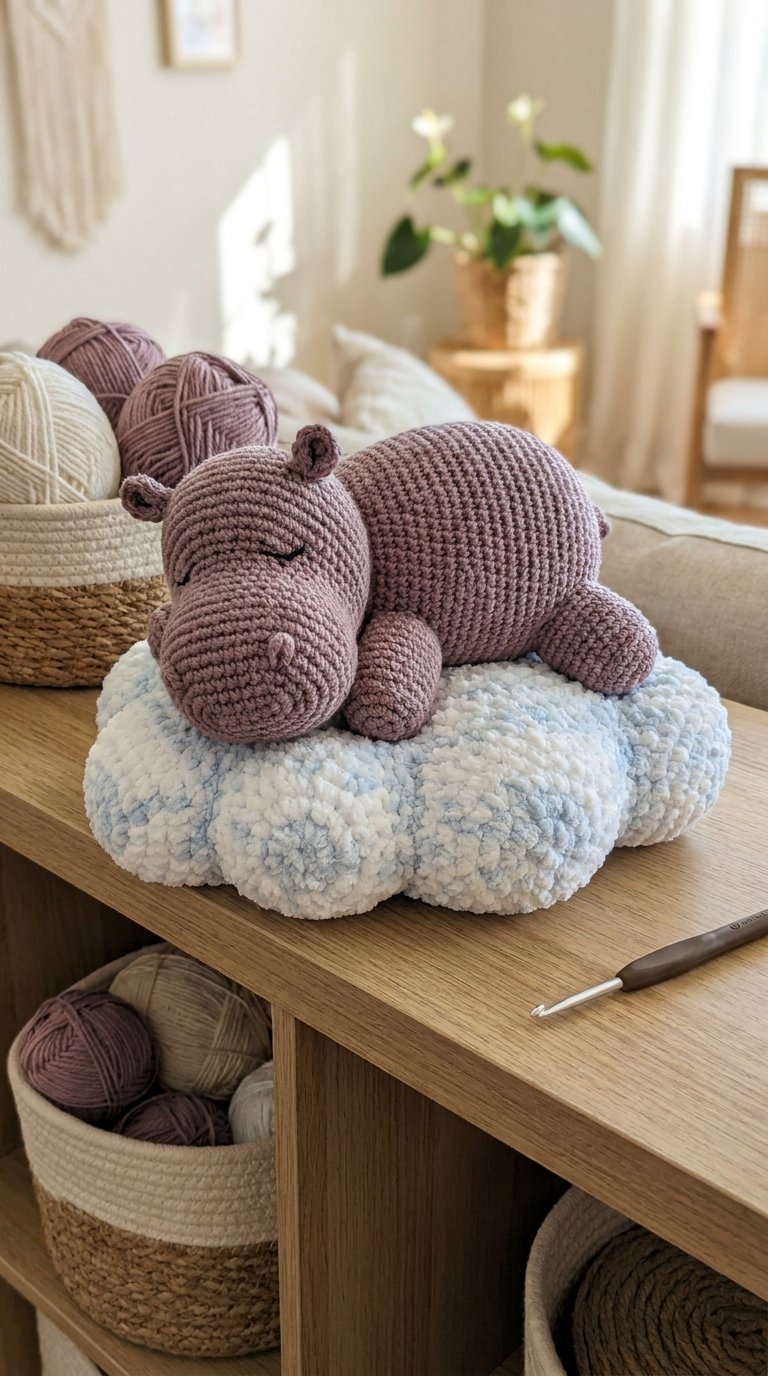Hippo Sleeping On Cloud - Easy Crochet