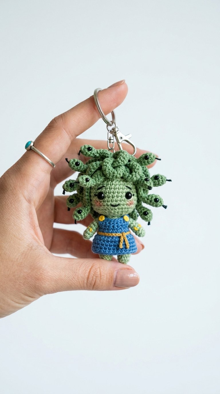 Holding Medusa Crochet Keychain - Amigurumi Pattern