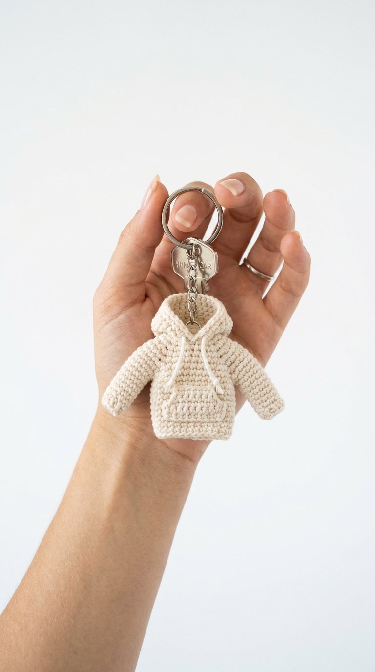 Hoodie Crochet Keychain In Hand - Handmade Pattern