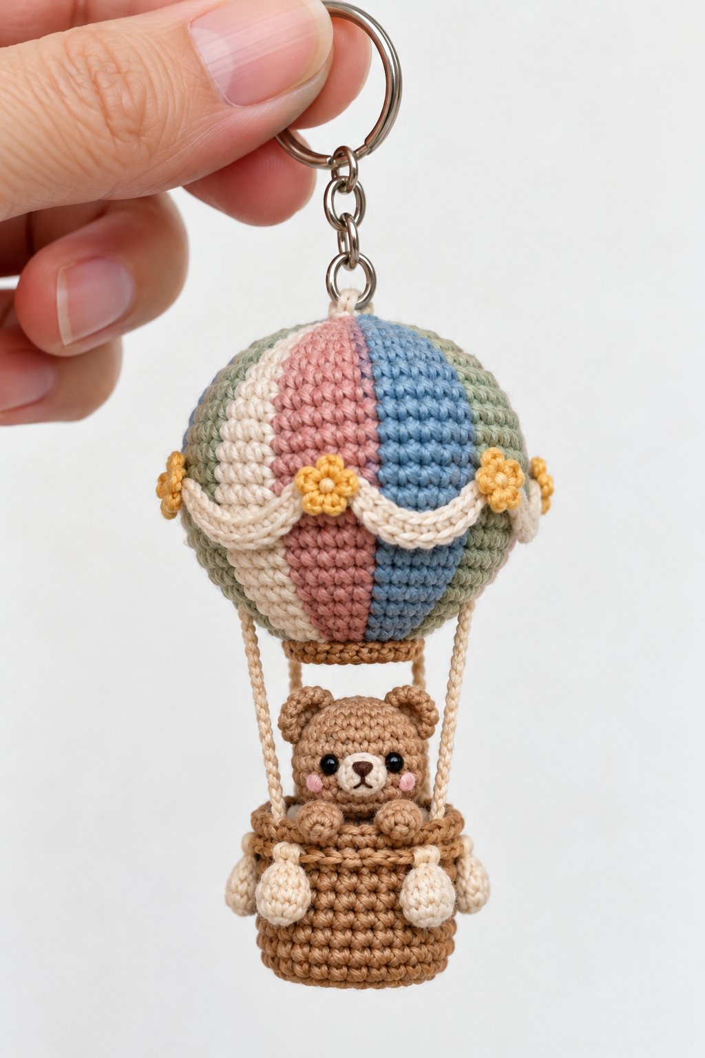 Hot Air Balloon Bear Keychain - Handmade Pattern