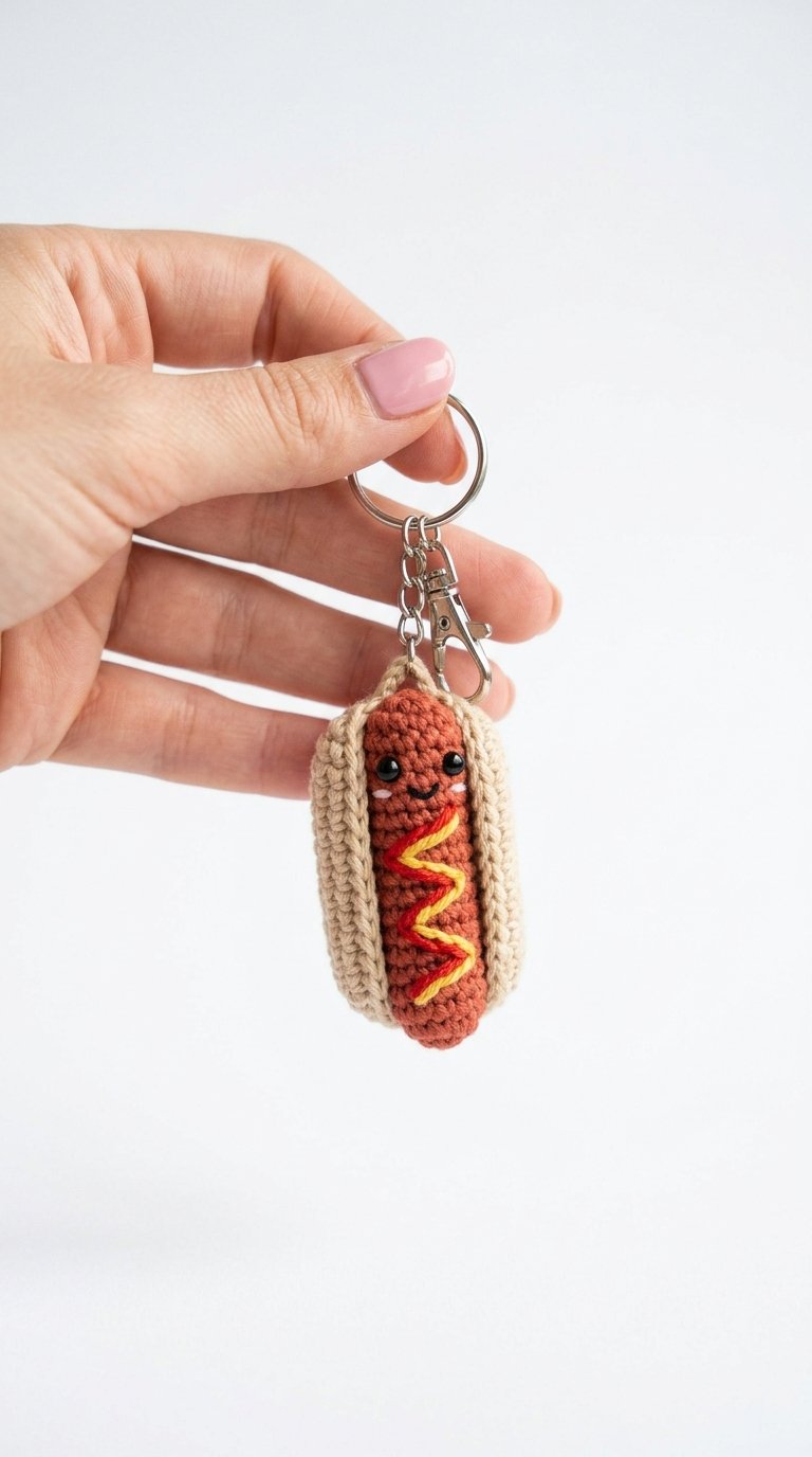 Hot Dog Crochet Keychain - Crochet Pattern