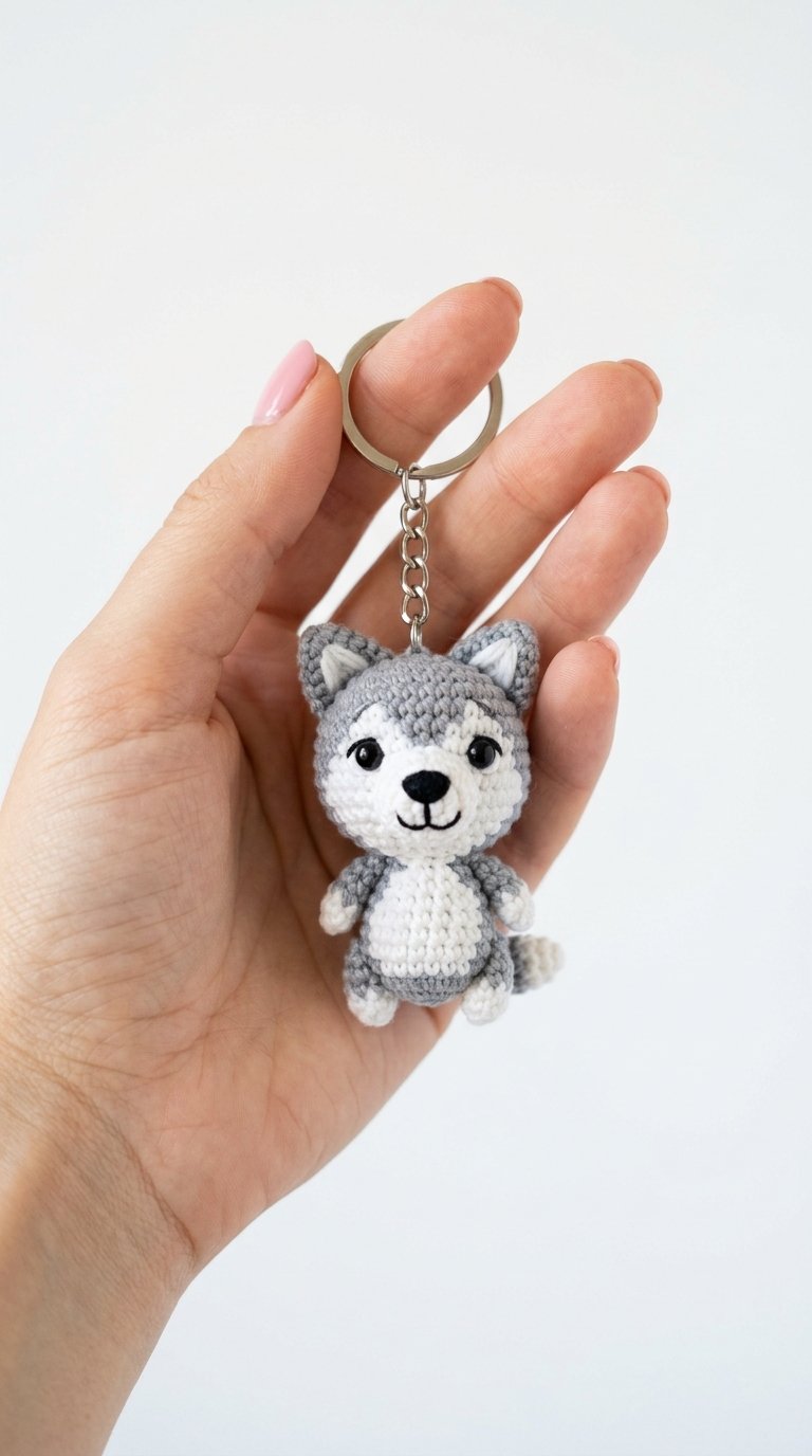 Husky Keychain Crochet In Hand - Amigurumi Pattern