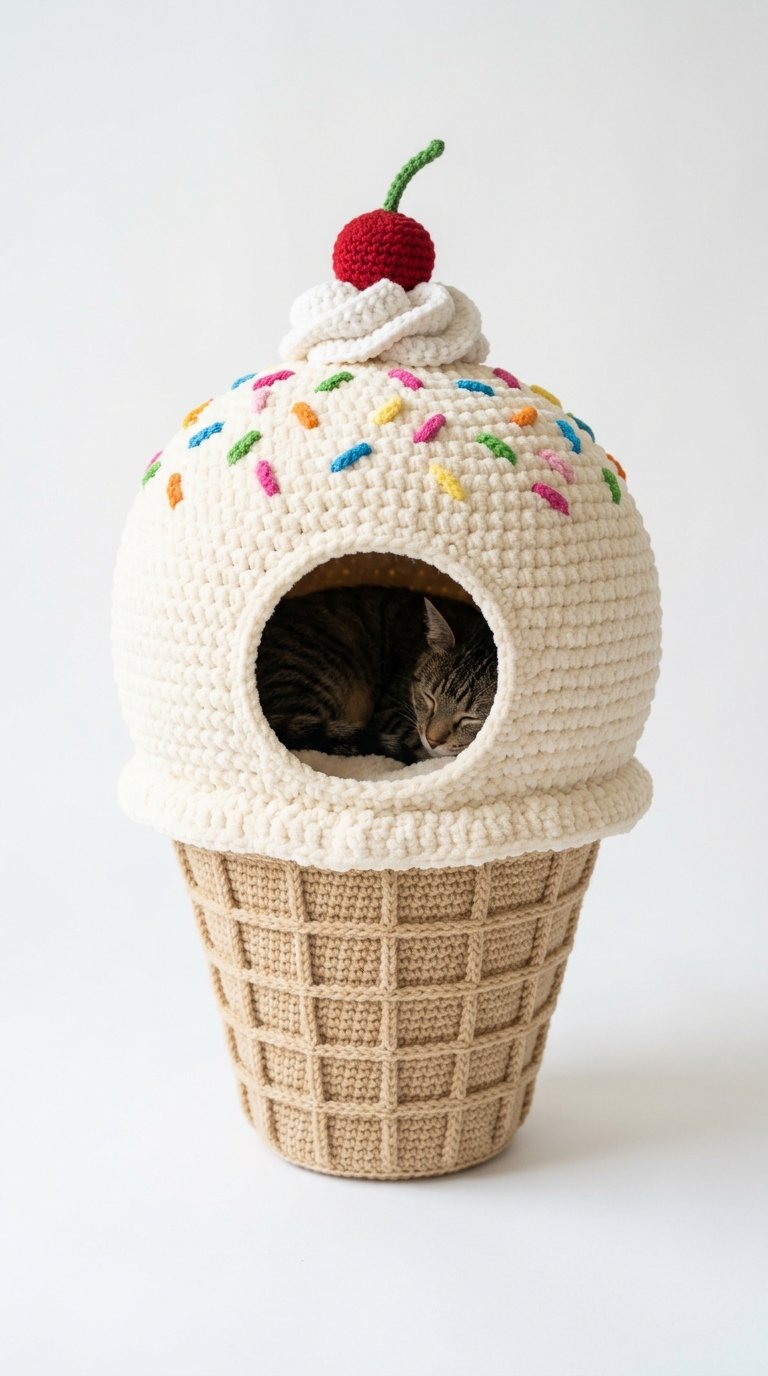 Ice Cream Cone Crochet Cat - Handmade Pattern