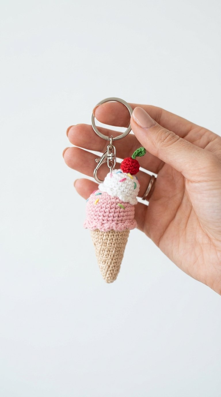 Crochet Ice Cream Crochet Keychain - Pattern