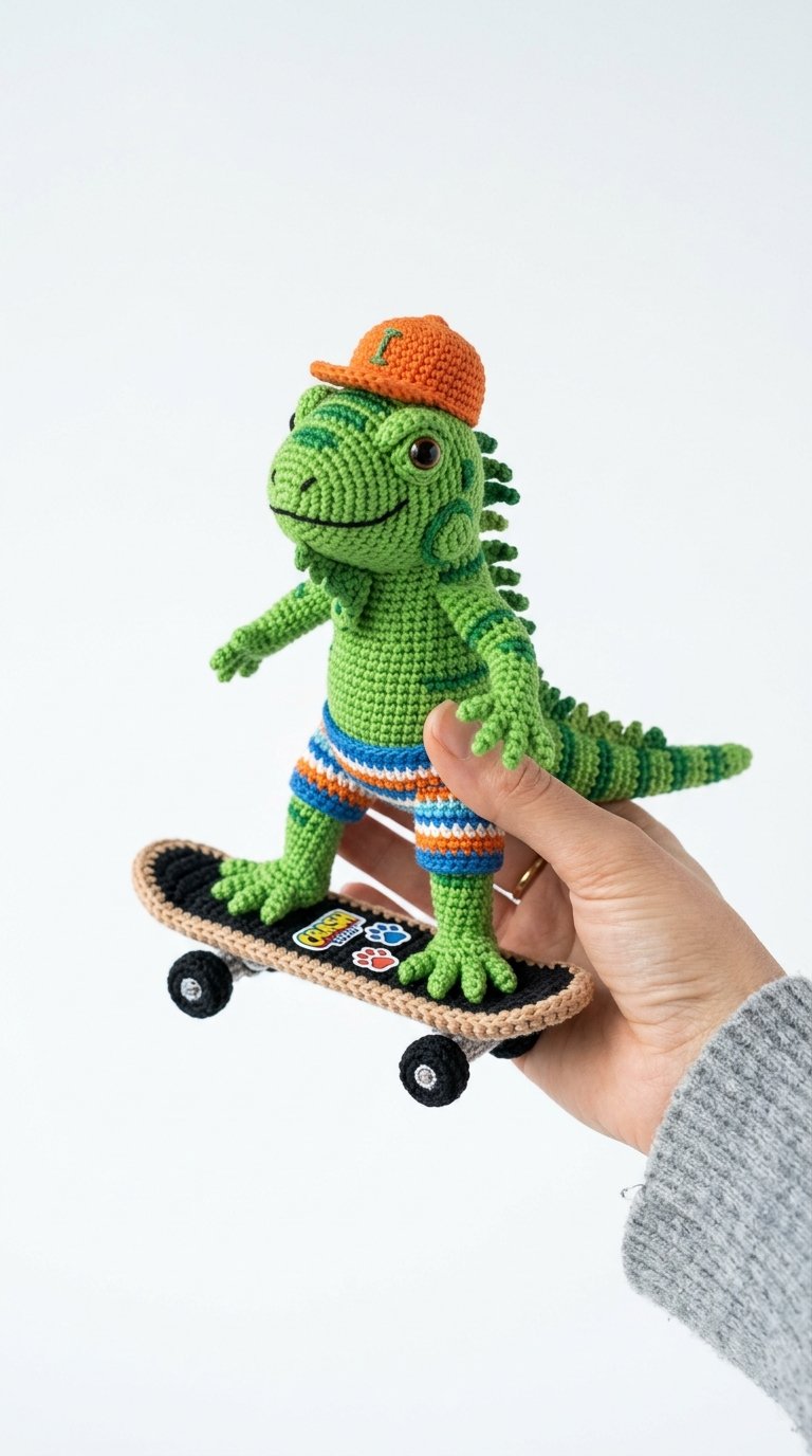 Iguana Skateboarder Amigurumi Held - Crochet Pattern
