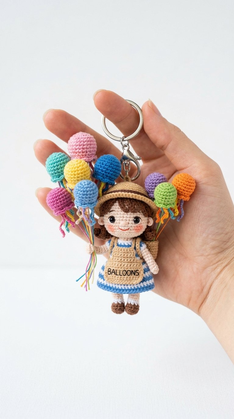 Crochet Jellyfish Balloon Keychain In Hand - Pattern