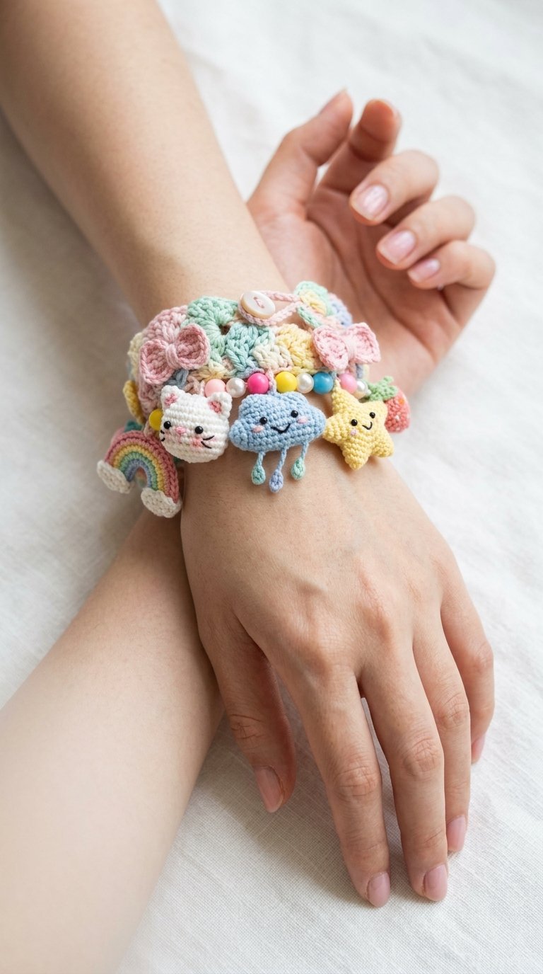 Kawaii Crochet Bracelet On Wrist - Handmade Pattern