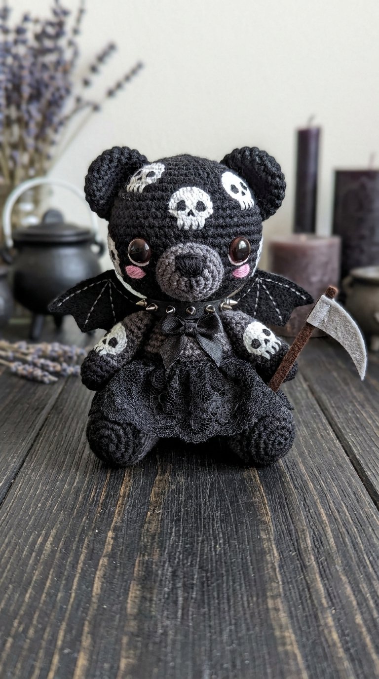 Kawaii Goth Bear Crochet Amigurumi - PDF Pattern