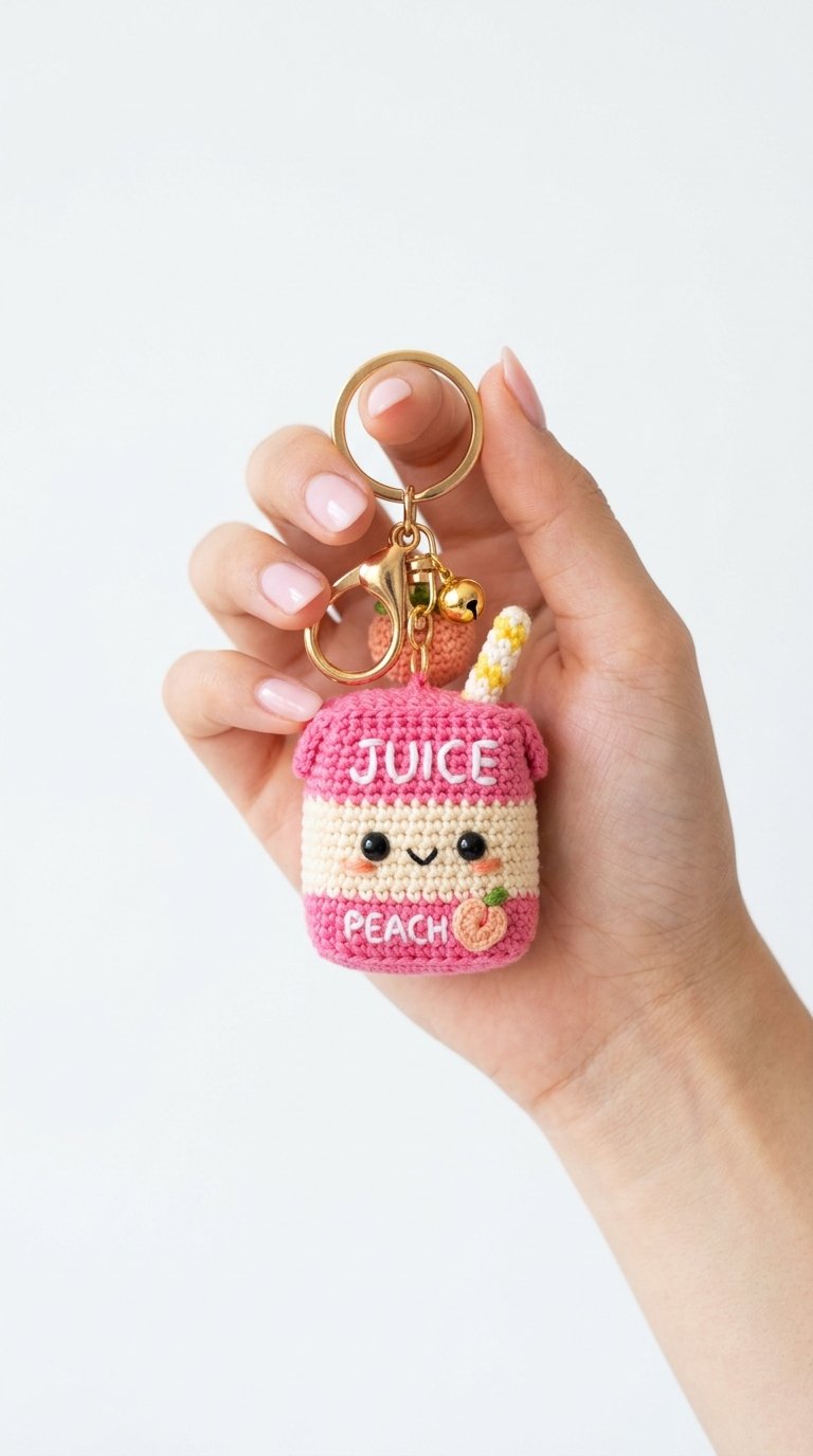 Kawaii Juice Box Crochet Keychain - Crochet Pattern