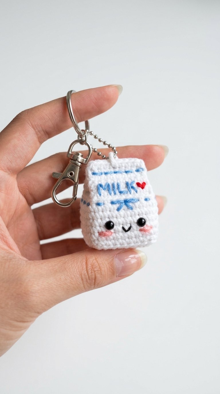 Kawaii Milk Carton Crochet Keychain - Amigurumi Pattern
