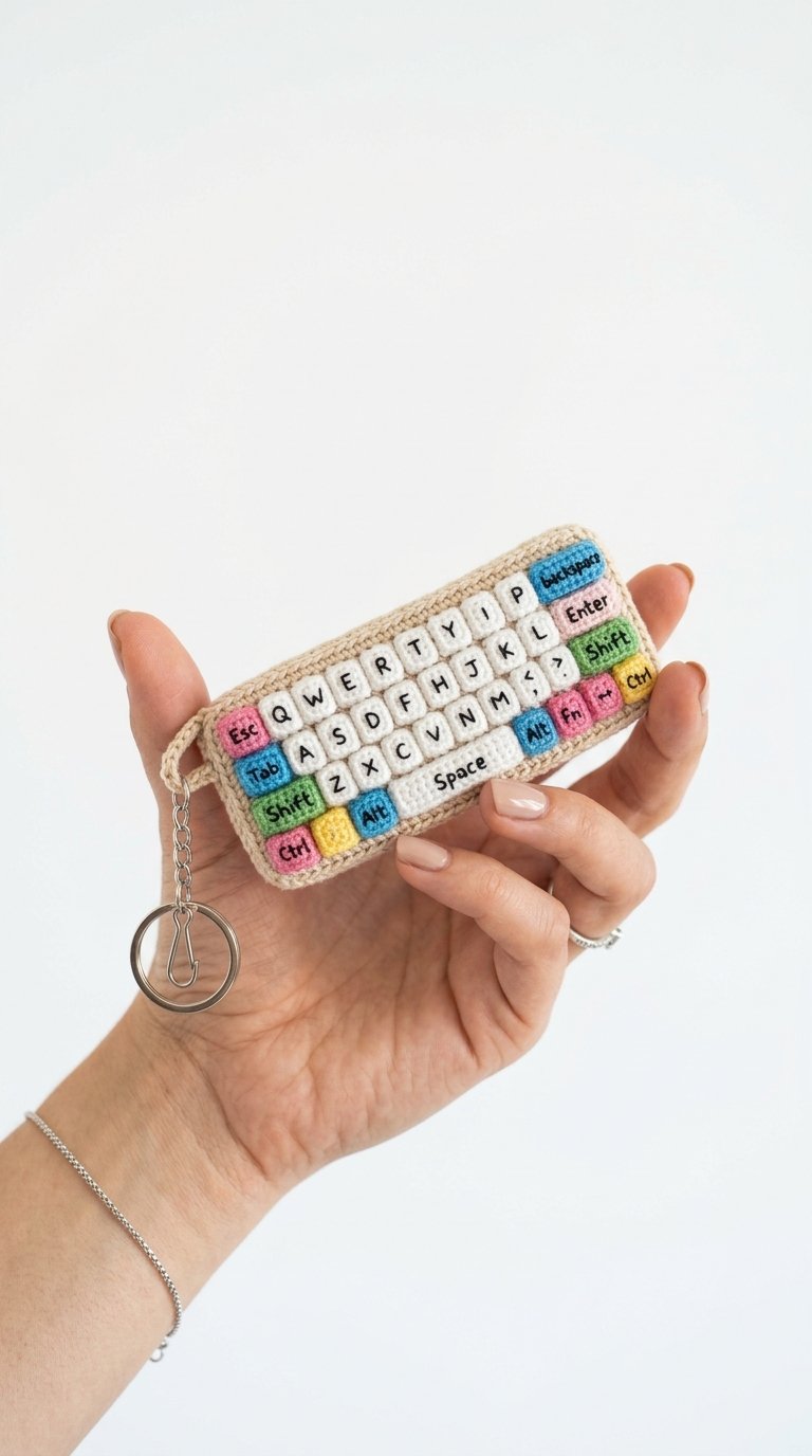 Keyboard Crochet Keychain In Hand - Amigurumi Pattern