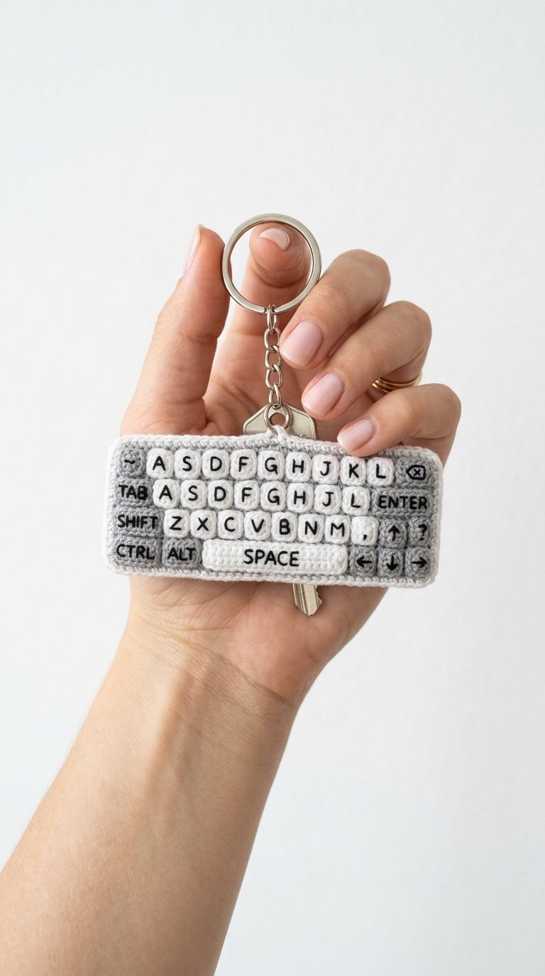 Keyboard Crochet Keychain In Hand - Crochet Pattern