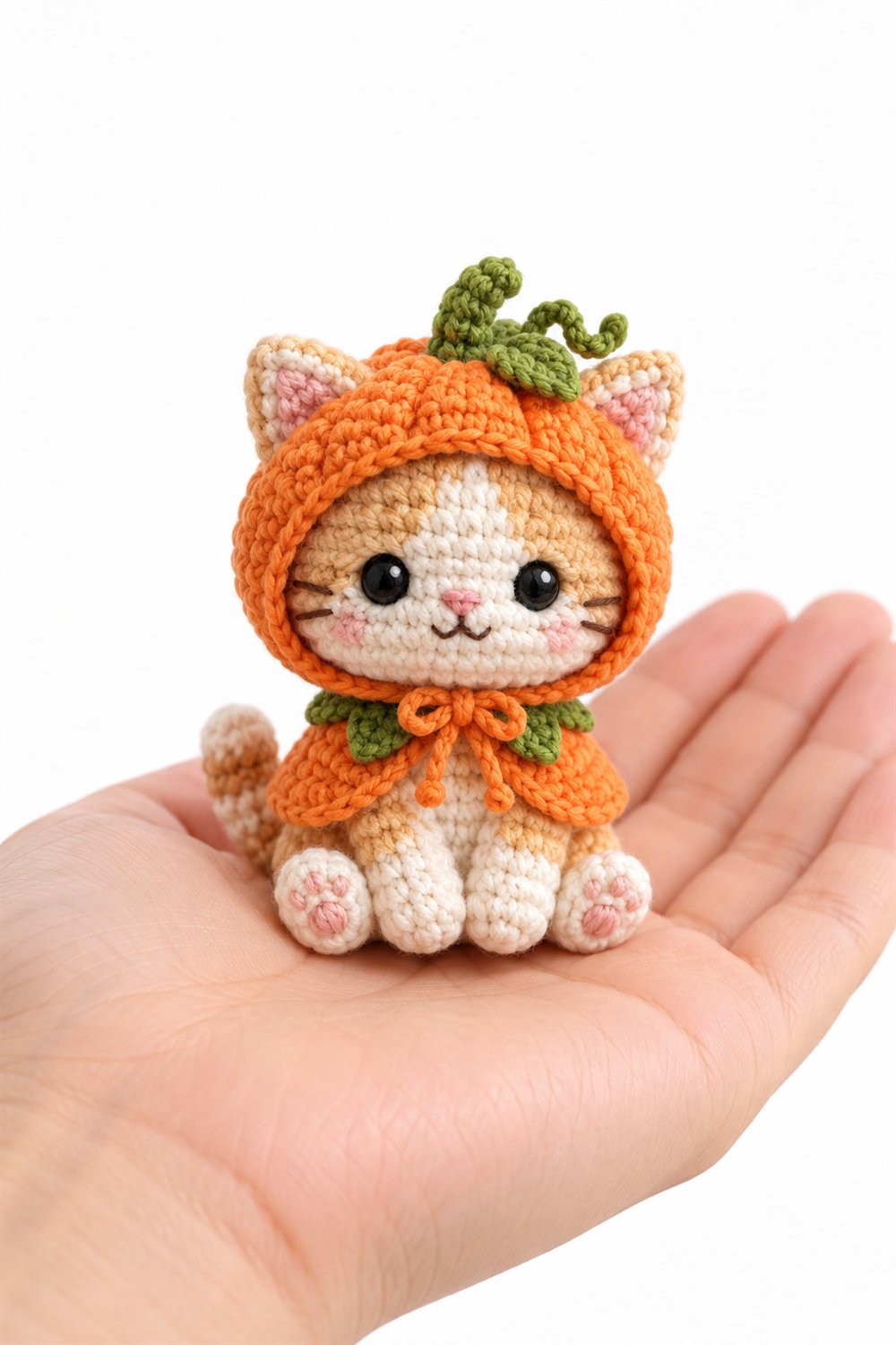 Kitten With Pastel Pumpkin Hood - Easy Crochet