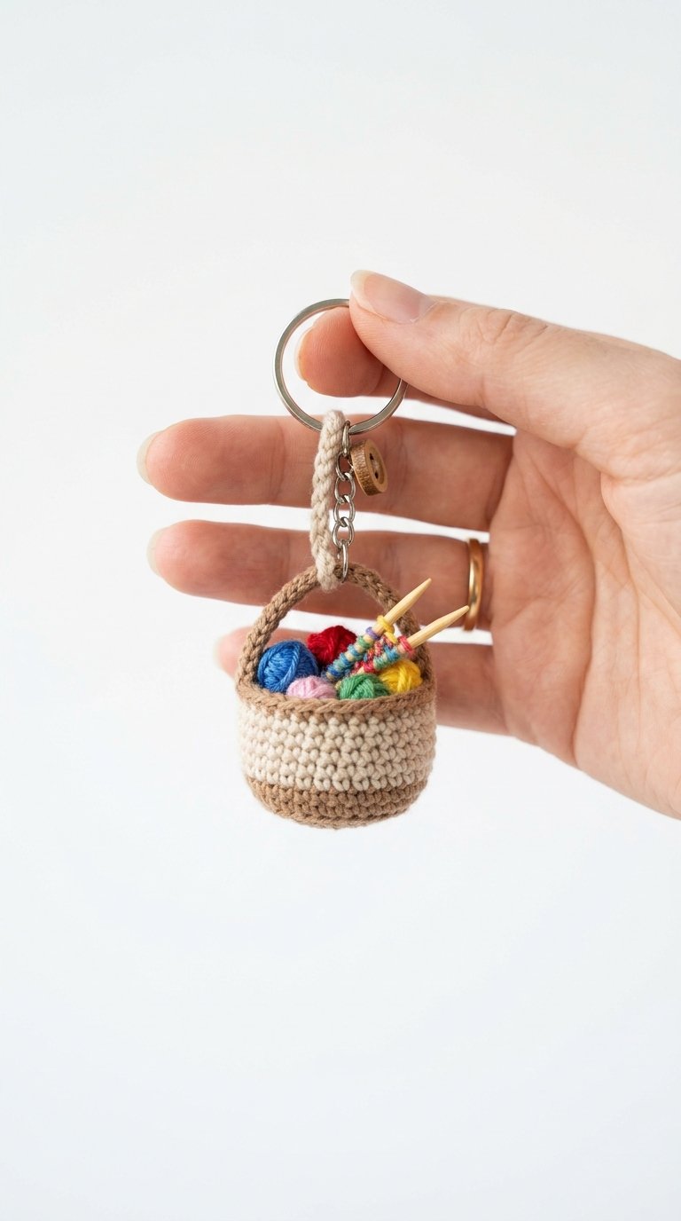 Crochet Knitting Basket Crochet Keychain - Pattern