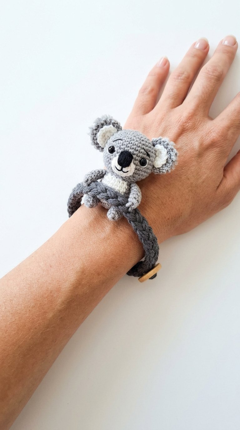 Koala Crochet Bracelet On Wrist - PDF Pattern