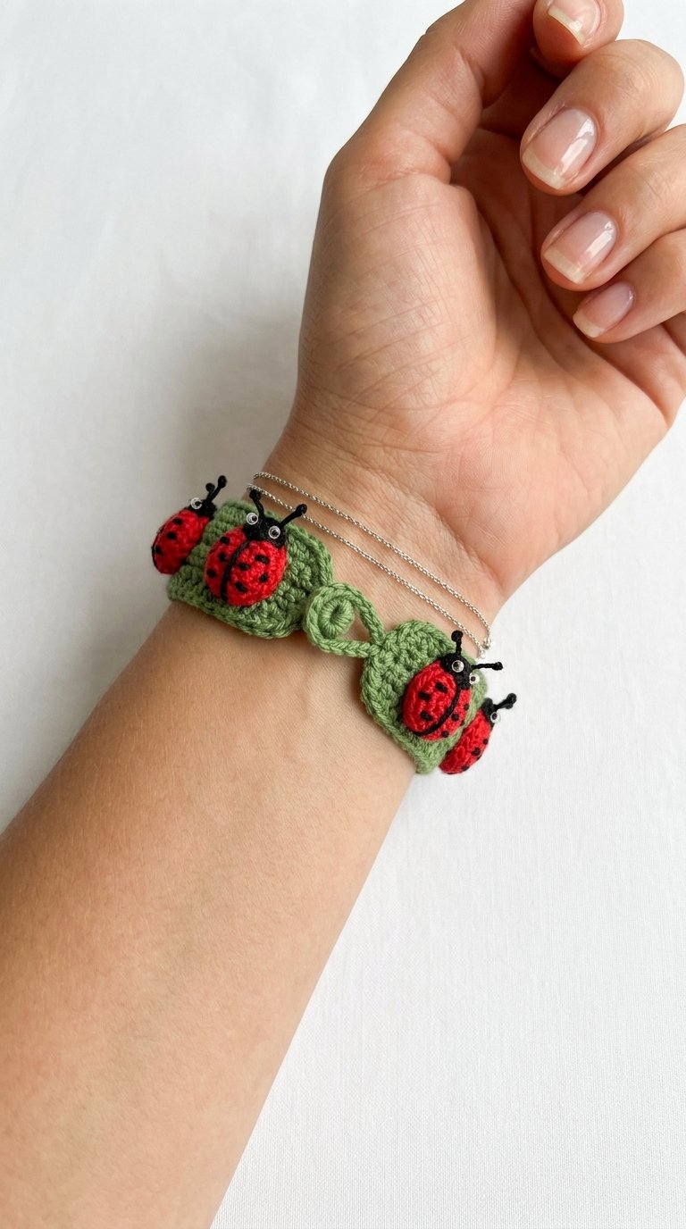 Crochet Ladybug Crochet Bracelet On Wrist - Pattern