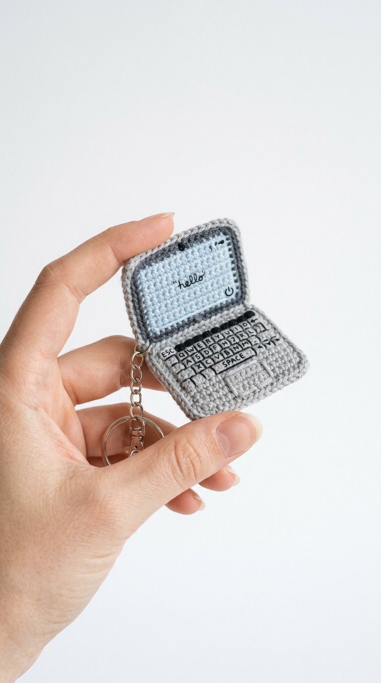 Laptop Crochet Keychain In Hand - Amigurumi Pattern
